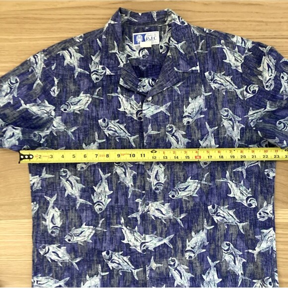 Vtg RJC Hawaiian Aloha Blue Tropical Fish Shirt L Resort Vacation Cruise USA - Picture 9 of 10